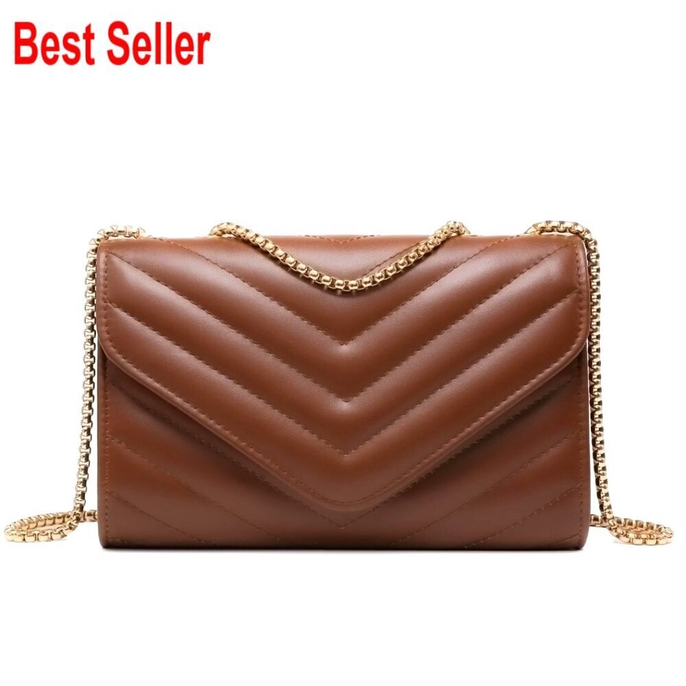 Quilted Faux Leather Evening Clutch with Adjustable Gold-Tone Chain Strap